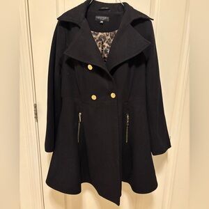 Laundry By Shelli Segal Black Skirted Coat with Gold Accents